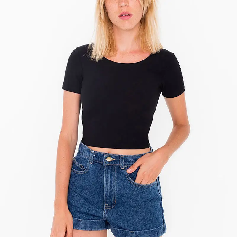 

Summer Style Women Sexy U Neck Navel-baring Crop Top Short Sleeve T-Shirt Fashion Basic Tees