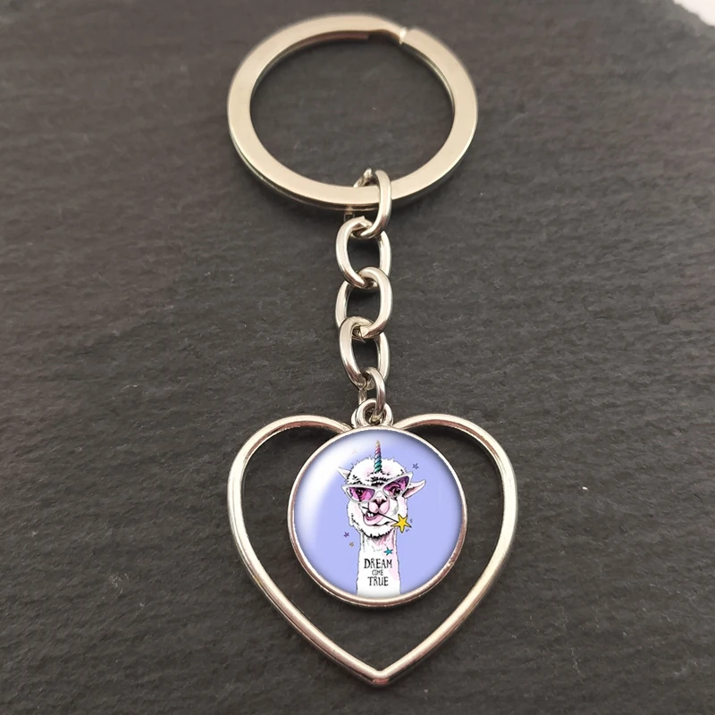 2020 newAlpaca NO PROB лама в форме сердца стеклянный брелок с кабошоном для автомобильных