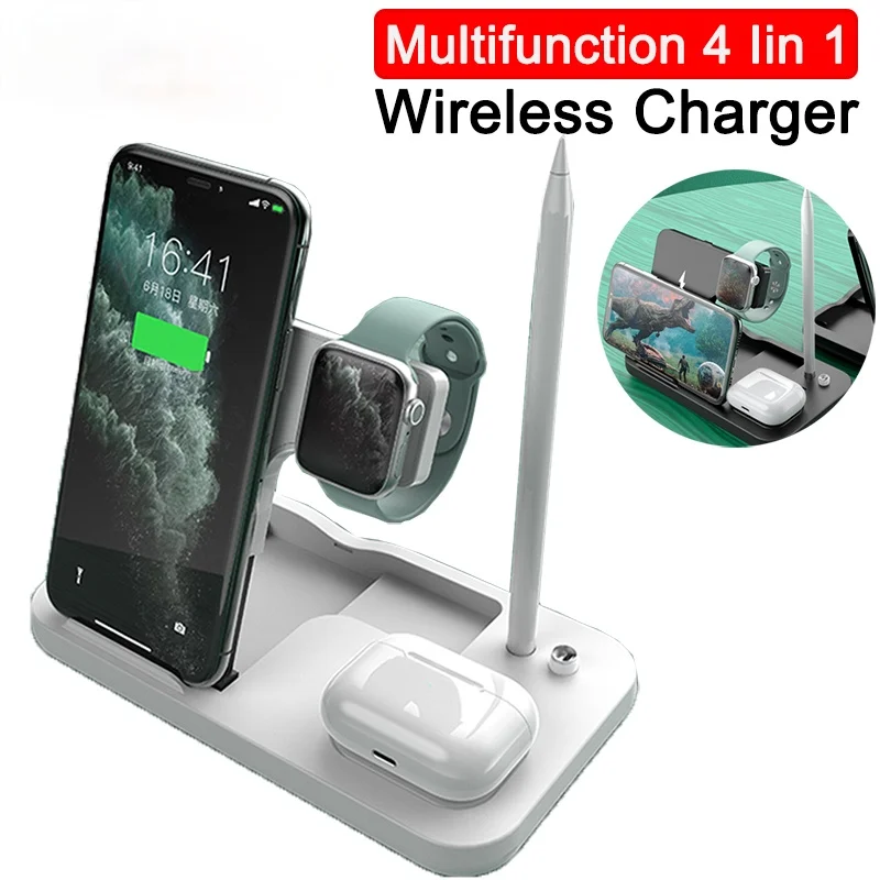 

Беспроводное зарядное устройство Qi для iPhone 12 Pro Max, Apple iWatch, Airpods, 15 Вт, 4 в 1, зарядная док-станция