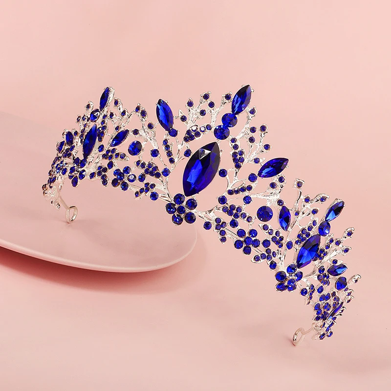 QYY голубого кристалла в виде короны серебро Цвет диадемы и свадебные украшения