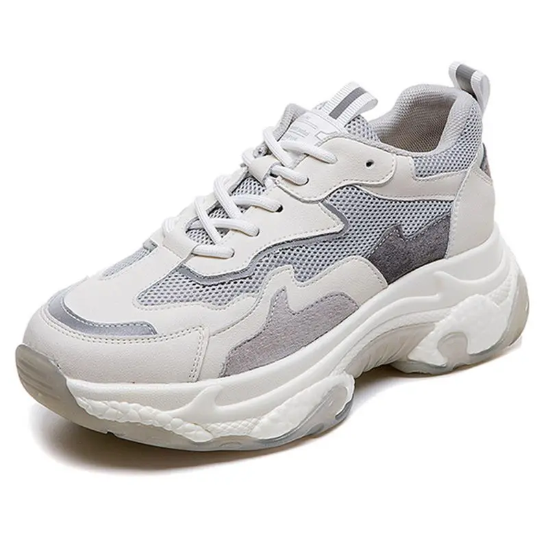

Spring 2021 new style thick-sole leather shoes for women burst breathable Mesh anti-slip sports casual shoes