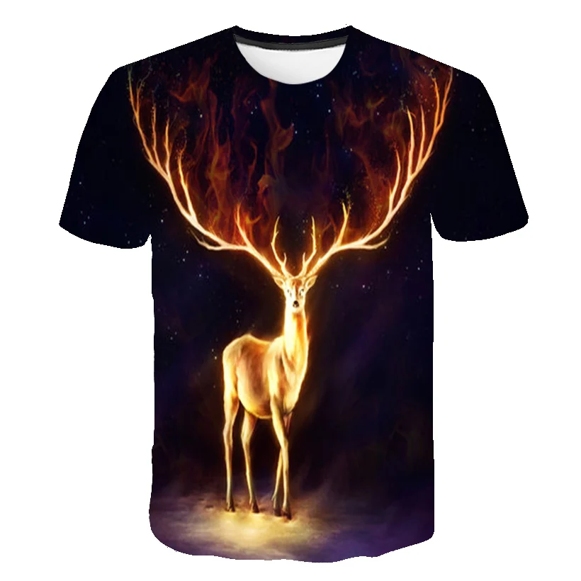 

Shiny animal deer print 3 d man boys short sleeve t-shirts with harajuku / deer t-shirts S - 6 xl general code number