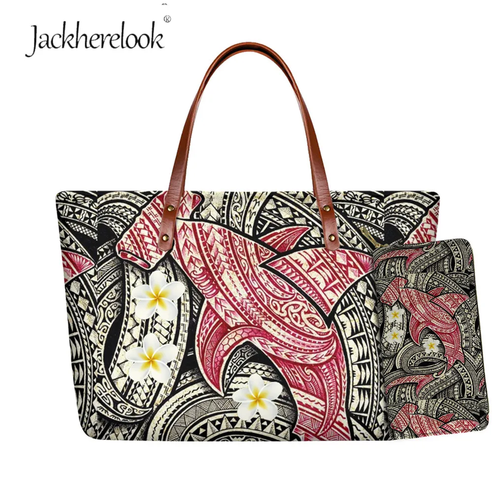 

Jackherelook Женская полинезийская Повседневная сумка с узором гибискуса набор с длинным кошельком на молнии модные мягкие сумки-мессенджеры че...
