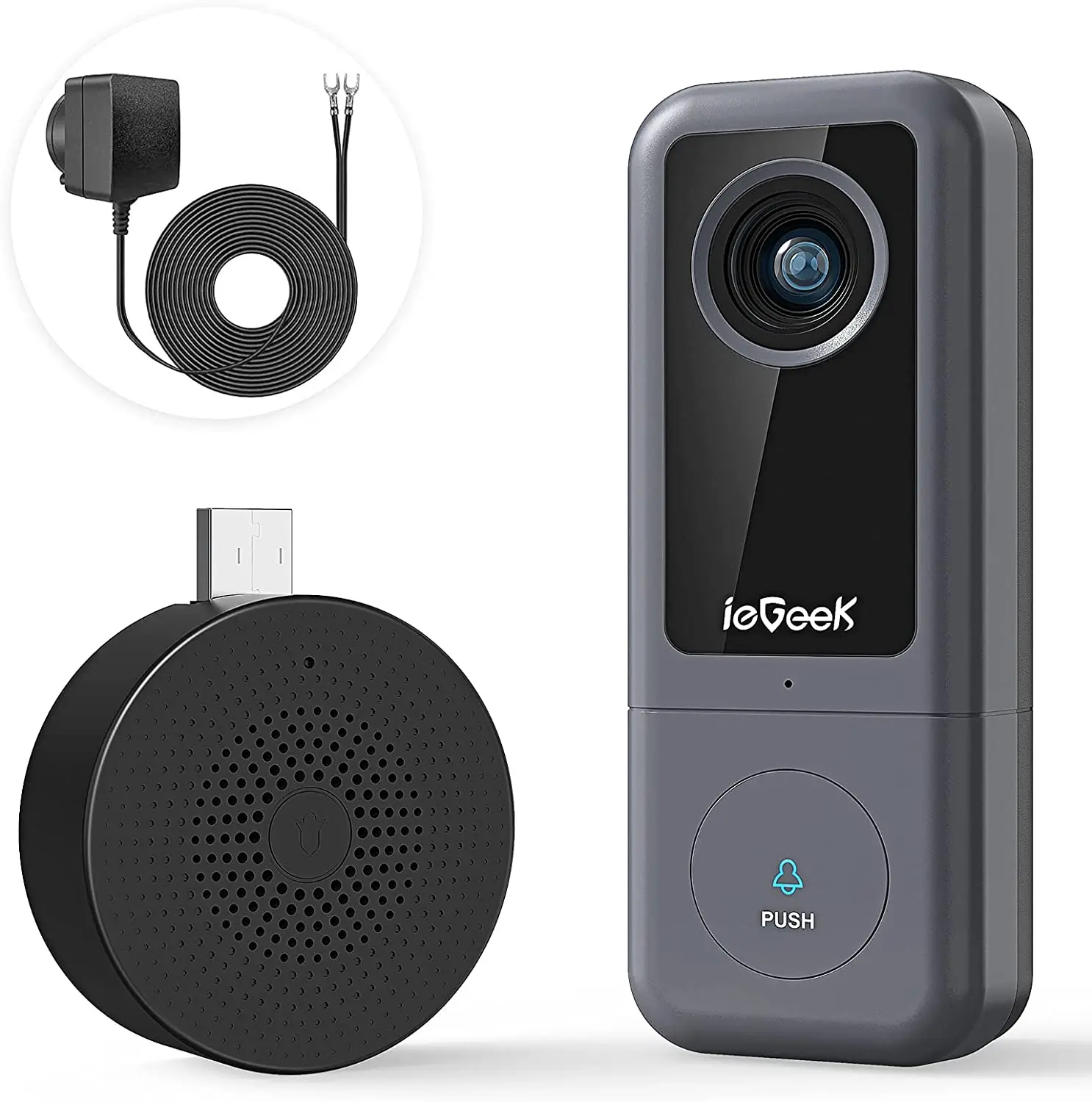 

Video Doorbell Camera WiFi, ieGeek Wired Doorbell Camera with Chime, 2K Ultra HD，Human Detection，2-Way Audio, SD Card/Cloud