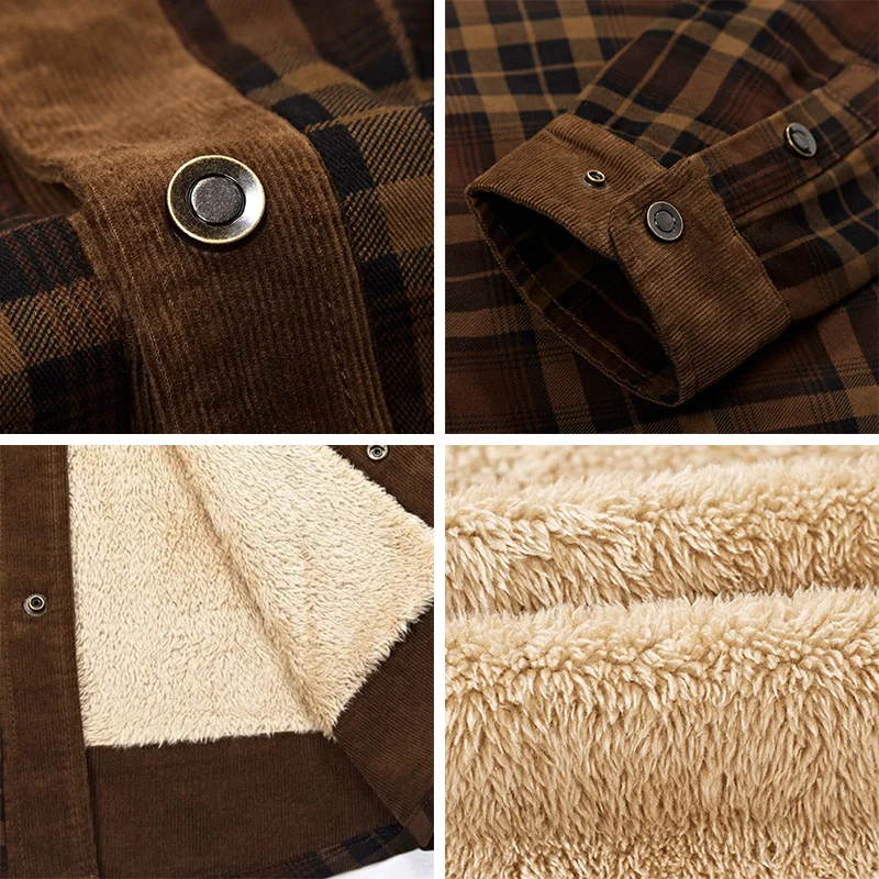 Мужская теплая рубашка в клетку Повседневная из 2020 хлопка с длинным рукавом и