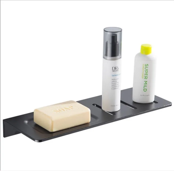 

Bathroom rectangular soap dish Nordic black hotel bathroom space aluminum soap rack free of punching wall hanging