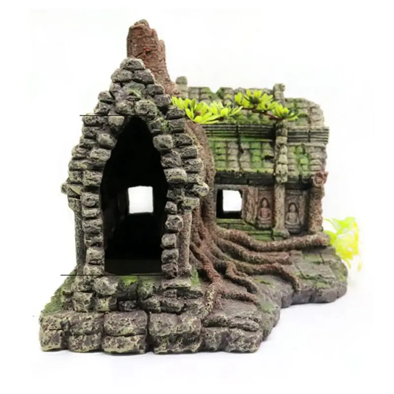 Имитация смолы деревянный корневой дом руины украшение для аквариума