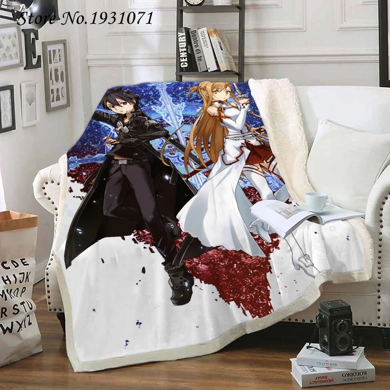 Новое Флисовое одеяло с 3D рисунком Sword Art Online для кровати толстое модное покрывало