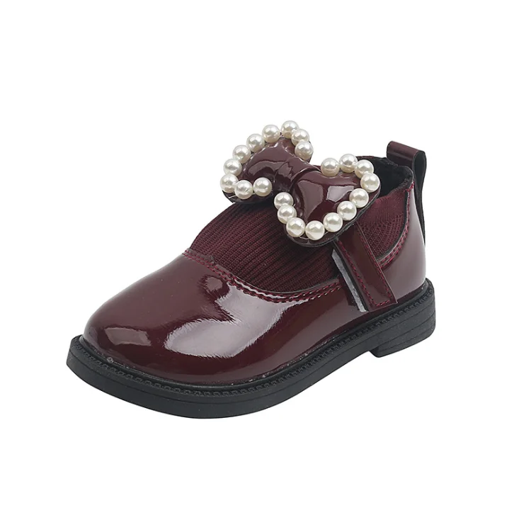 Кожаные туфли для девочек новинка 2021 осенние детские принцессы модные с жемчугом