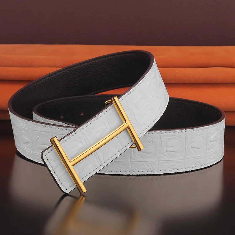 

Brass Buckle Strap High Quality Wide Belts For Men Genuine Leather Initial I Letter Male Belt 3.8Cm Wide Luxury Waistband