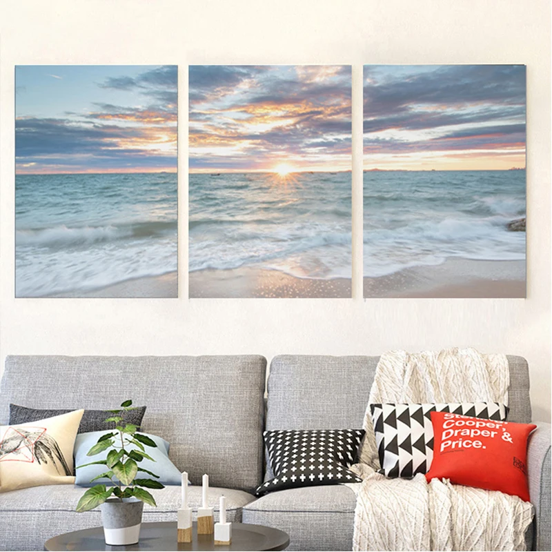 

3 Панели морской пейзаж закат пляж волна алмазная вышивка полная круглая квадратная дрель Триптих алмазная живопись мозаика для дома artZP-3777