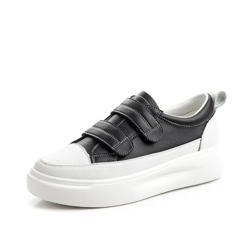 

2020 women platform sneakers female Genuine Leather HOOk&LOOP Walking flats Loafers for women White flat Vacation shoes