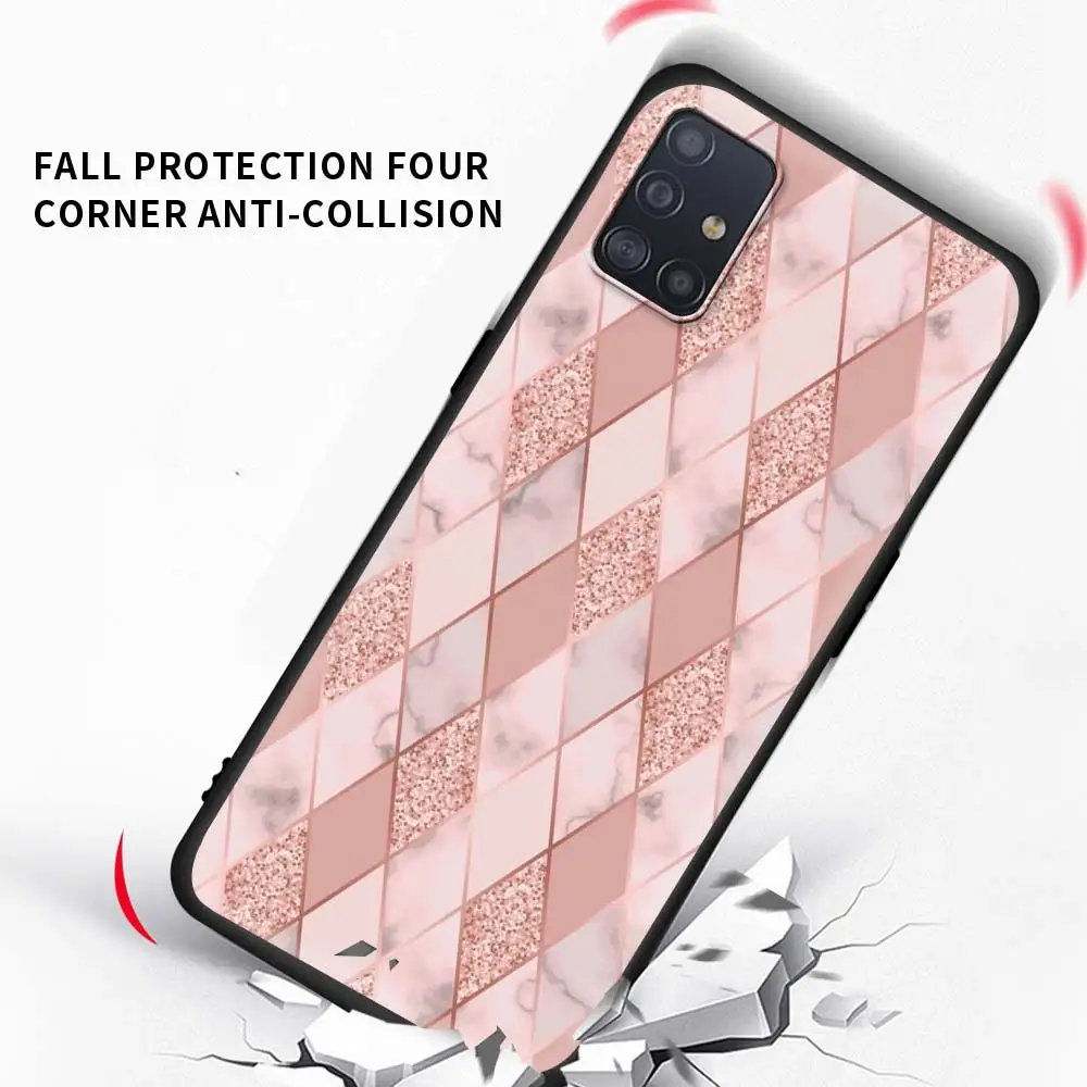 

Case For Samsung Galaxy A51 A71 A21s A31 A41 A91 A11 A01 S21 Plus S20 FE Black Shell Phone Coque Bags Rose Pink Bling