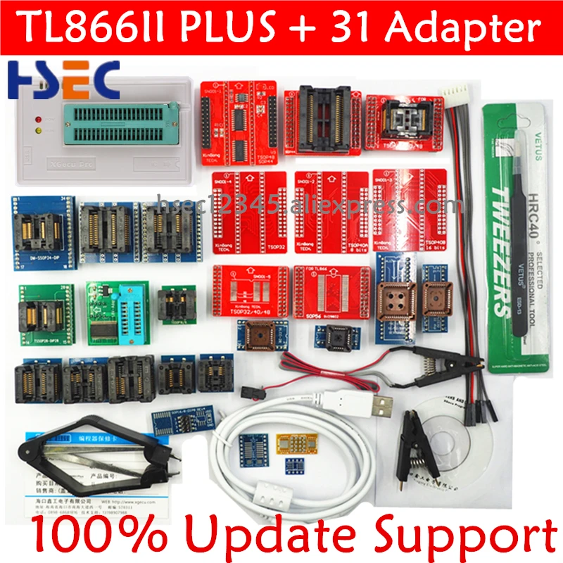 V9.00 TL866II плюс универсальный Minipro программатор с адаптерами+ тестовый зажим TL866 PIC биос высокоскоростной программатор