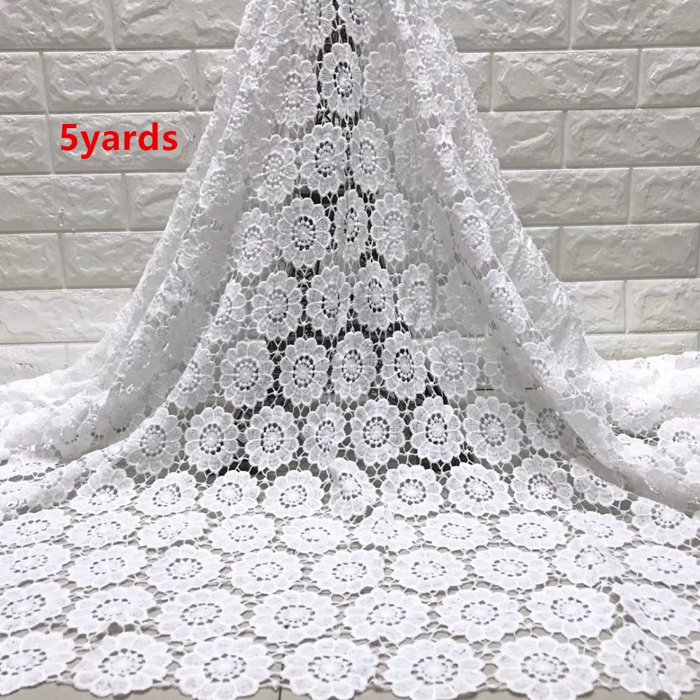 5 ярдов новейшее Африканское молочного цвета Шелковое кружево Водорастворимая химическая кружевная ткань, высокое качество Африканский шнур кружева JYMAY201