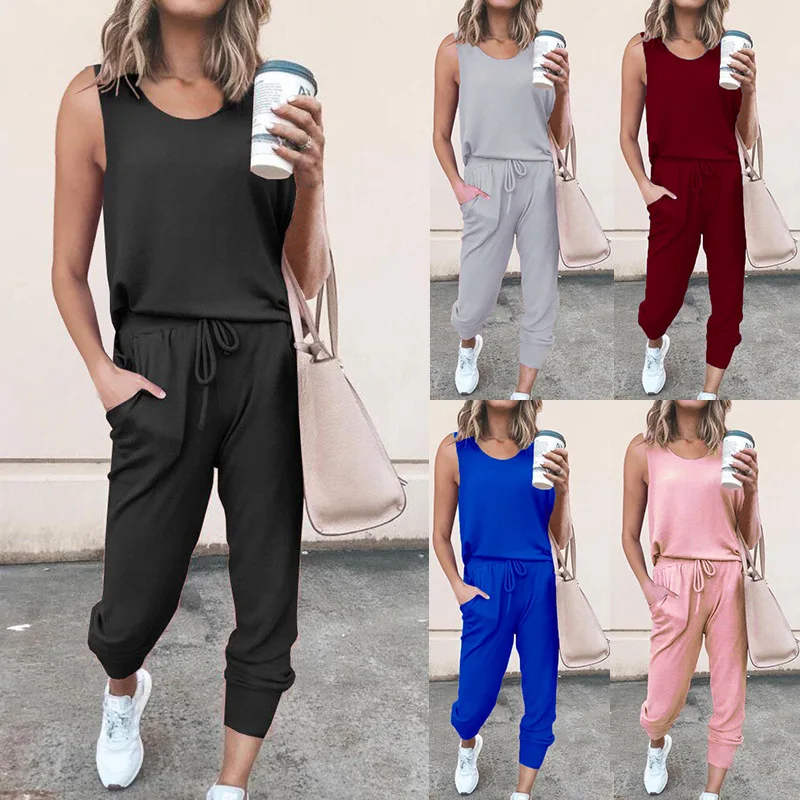 

Женские комбинезоны без рукавов с круглым вырезом