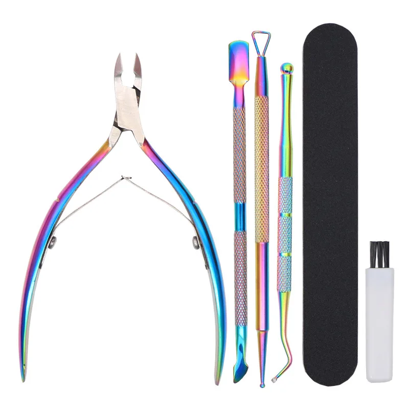 

5/6pcs Nail Cuticle set Nipper Scissors rainbow Tweezer Clipper Dead Skin Remover Scissor Plier Pusher nail art beauty Tool