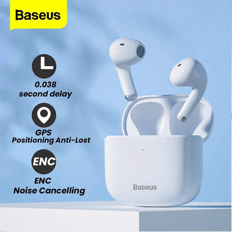 Baseus E3 سماعات لاسلكية حقيقية TWS بلوتوث سماعة مع ميكروفون HD ستيريو سماعات آيفون 12 شاومي الألعاب سماعة