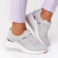 women sneakers 2021 new breathable leather wedge sports shoes height increasing vulcanize shoes casual lace up platform sneakers
