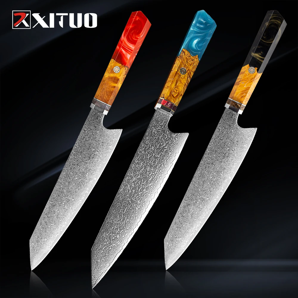 XITUO-Juego de cuchillos de cocina japoneses de 8 pulgadas, 67 capas de acero damasco, cuchillo Kiritsuke Sashimi, fileteado de Sushi, herramienta de Chef de pescado