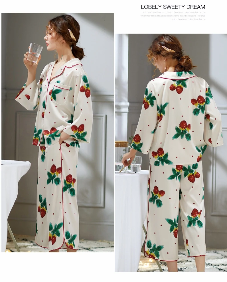 

JVCAKE Pajamas For Women Cropped Pants Set Flower Print Stain Home Summer Suit Women Clothes Women'S Pajamas Set