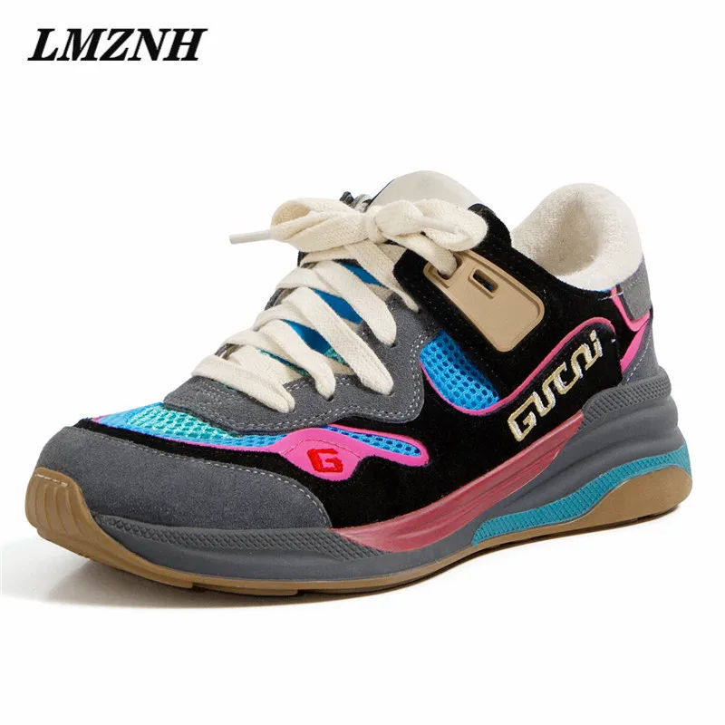 

LMZNH 2021 Fashion Women Vulcanized Shoes Mesh Mixed Colors Lace-Up Breathable Women Sneakers Casual All-Match Designer Shoes