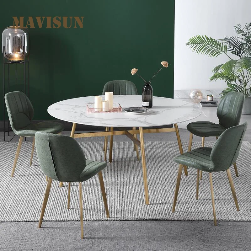 

1.5m Round Rock Board Dining Table With Turntable Sets 4-6 Chairs Simple Light Luxury Small Apartment Round Kitchen Furniture