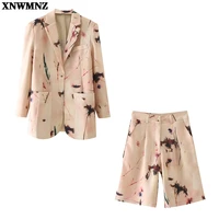 xnwmnz spring autumn women blazer jacket vintage printed long sleeve notched coat pockets female outerwear causal tops or shorts