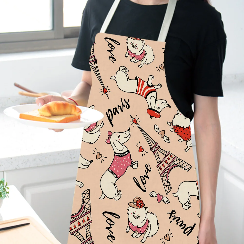 

Kitchen Apron Cotton Linen Cartoon Cute Dog Printed Sleeveless man women Chef Cooking Aprons Kitchen accessories 68*55cm 0009