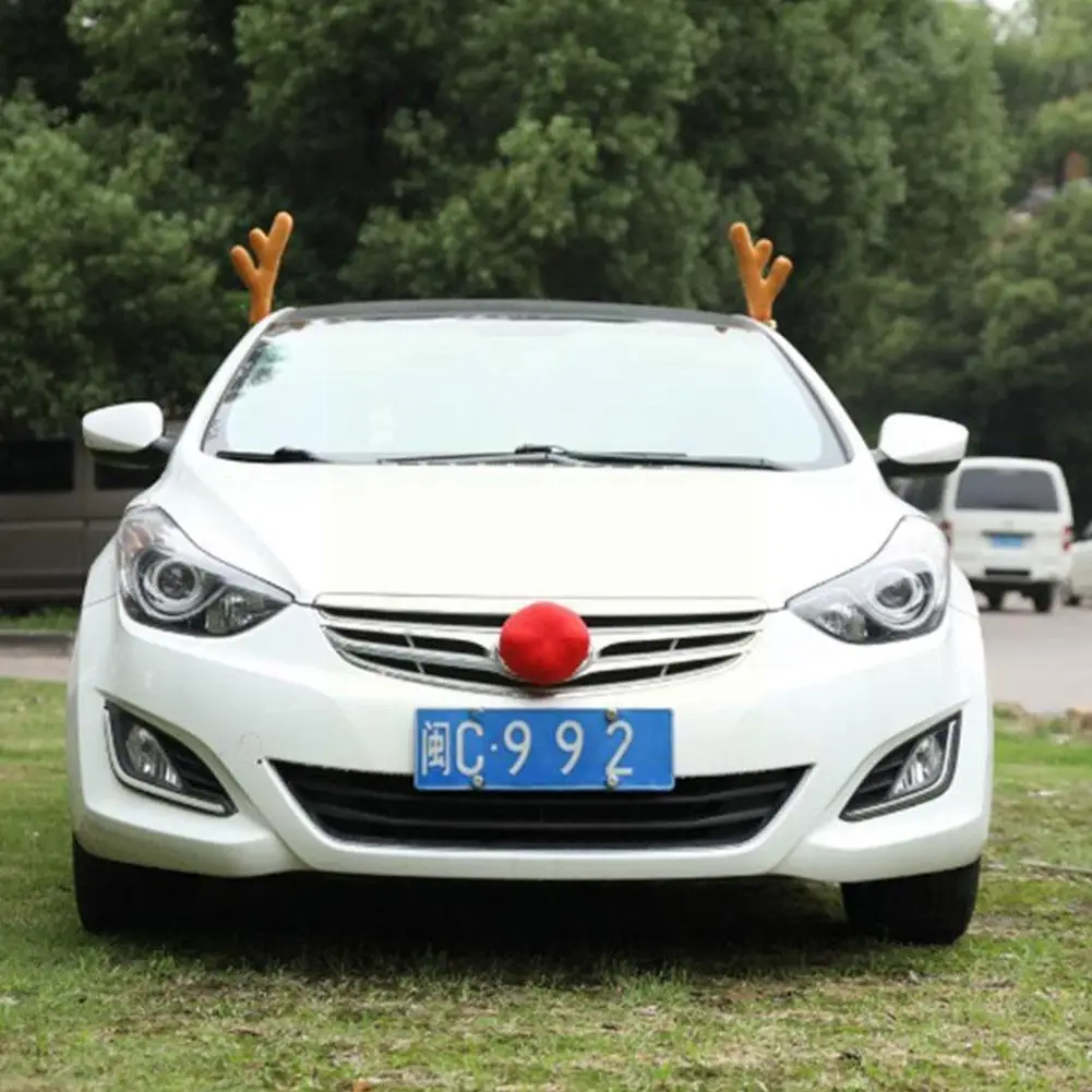 Christmas Car Truck Costume Reindeer Deer Antlers Red Nose Decor Xmas Rudolph Elk Antler Car Decoration For Truck Suv Golf B4w3