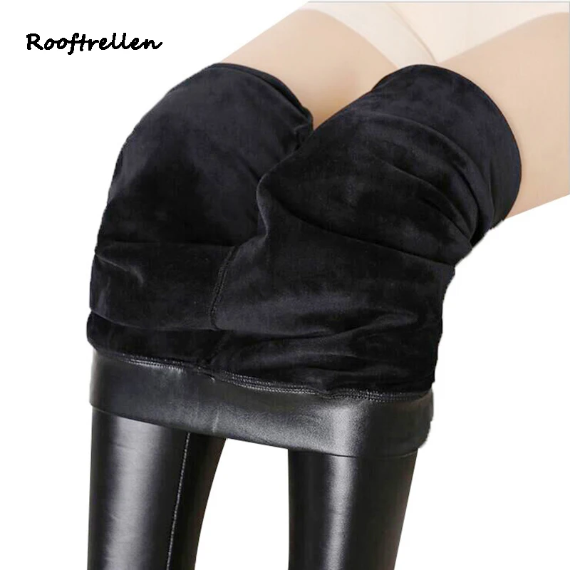 Женские бархатные леггинсы Rooftrellen из 8% спандекса зимние искусственной кожи