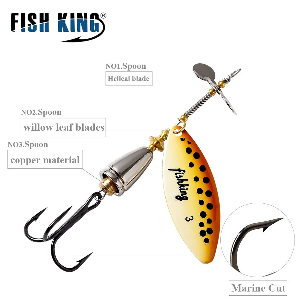 FISH KING 10 цветов длинная блесна из меди с лезвием Helieal и крючками приманка для ловли