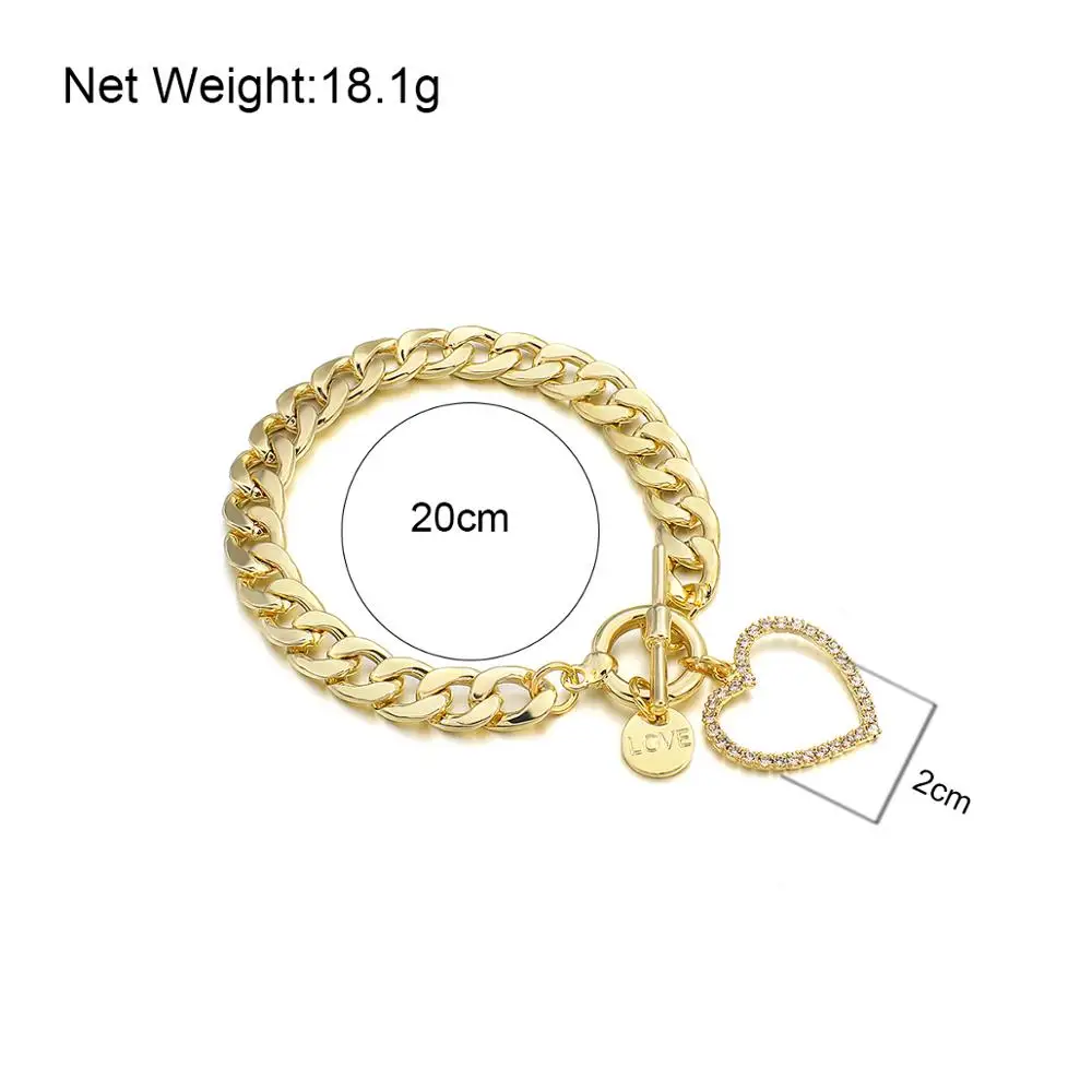 

ALLYES Shiny Rhinestone Heart Cuba Chain Bracelets for Women Thick Metal Bracelet Valentine's Day Gifts Statement Jewelry