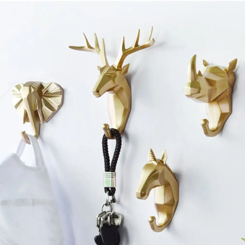 Wall Hanging Hook Deer Head Antlers for Clothes Hat Scarf Key Hanger Rack Sticking Decoration Animal Hooks | Дом и сад