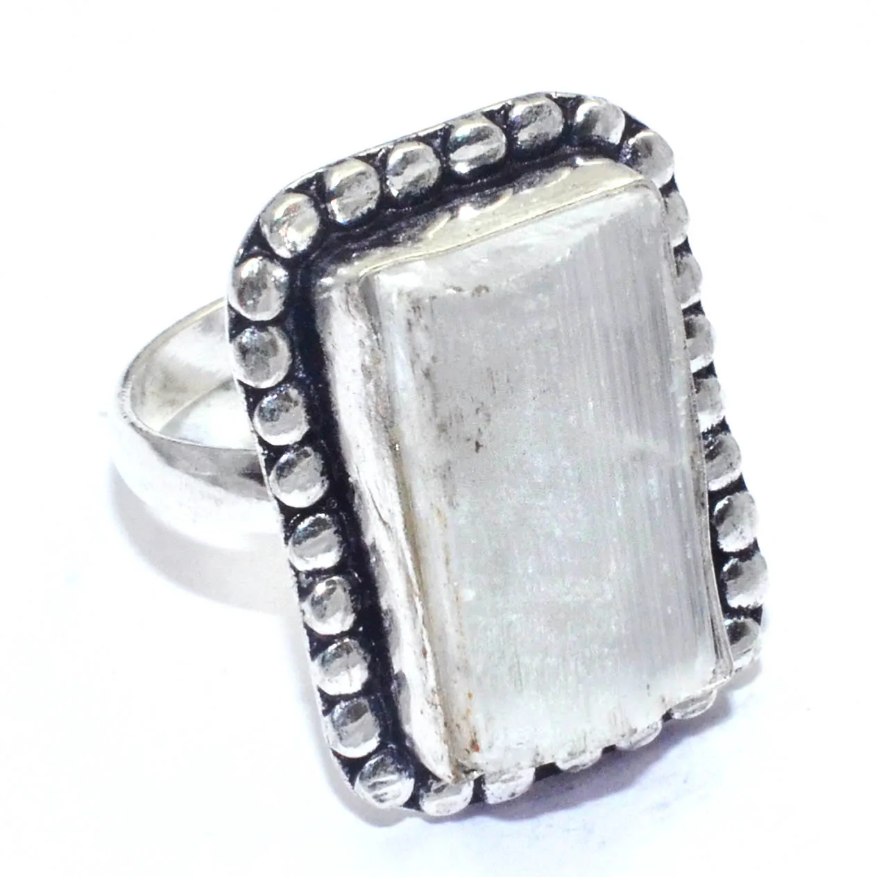 

Genuine Selenite Rough Ring Silver Overlay over Copper, USA Size : 8.5 , R7561