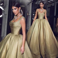 gold square neck evening dresses floor length prom party gown ruched ball gown formal occasion dresses