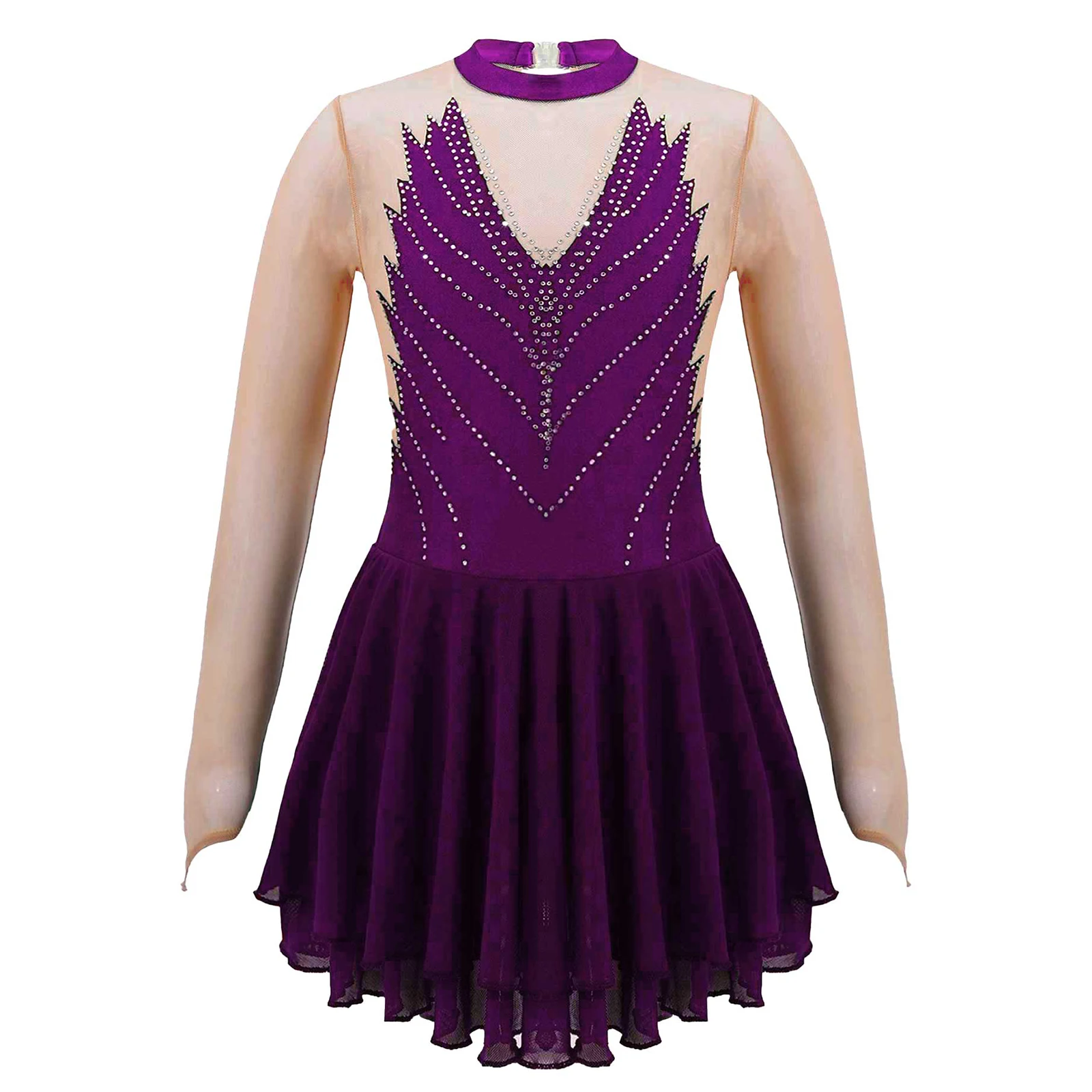 Kids Girls Ballet Dance Dress Long Sleeves Keyhole Back Figure Skating Ballerina Gymnastics Leotard Performance Tutu | Детская одежда и