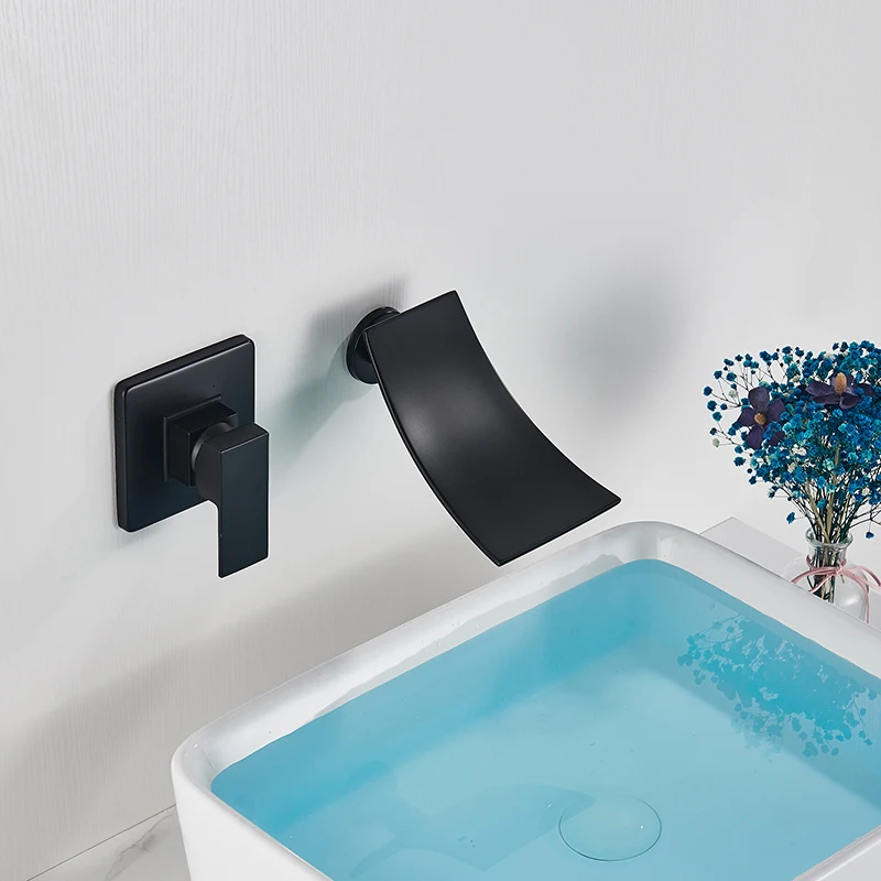 

Хромированный смеситель для ванной комнаты Rozin, матовый черный настенный кран «Водопад», однорычажный, для умывальника