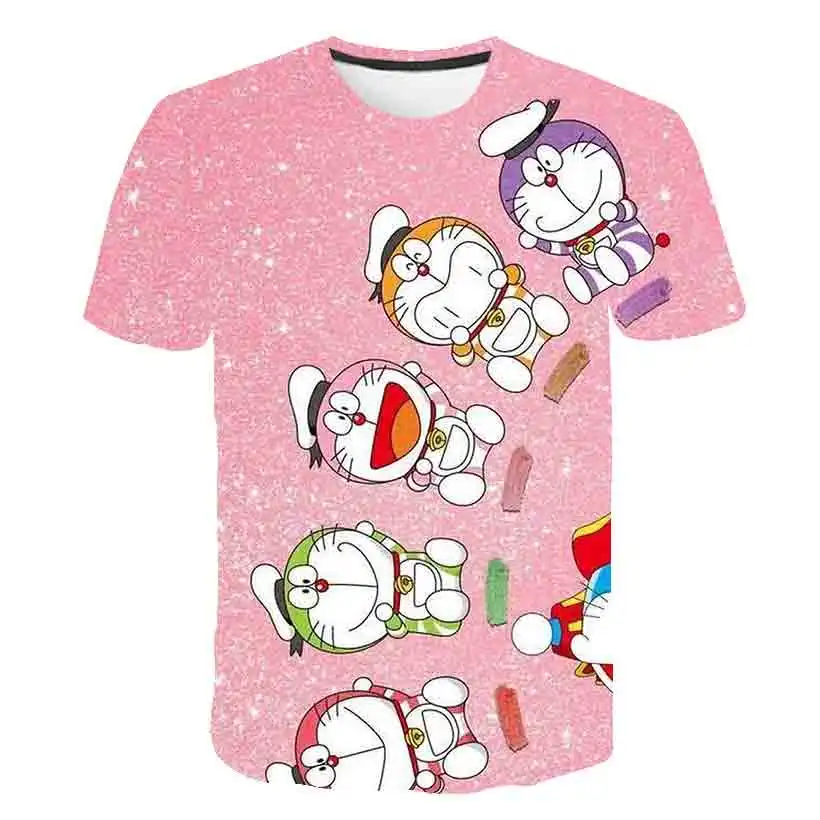 Детская футболка с объемным рисунком дораэмона Летняя детская одежда Kawaii Одежда