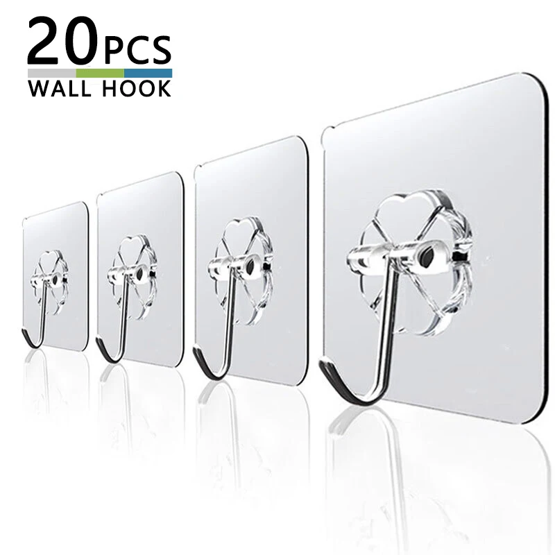 

10/20PCS Hooks Strong Self Adhesive Door Wall Hanger Hooks for Kitchen Bathroom Transparent Wall Mounted Sundries Hanging Hooks