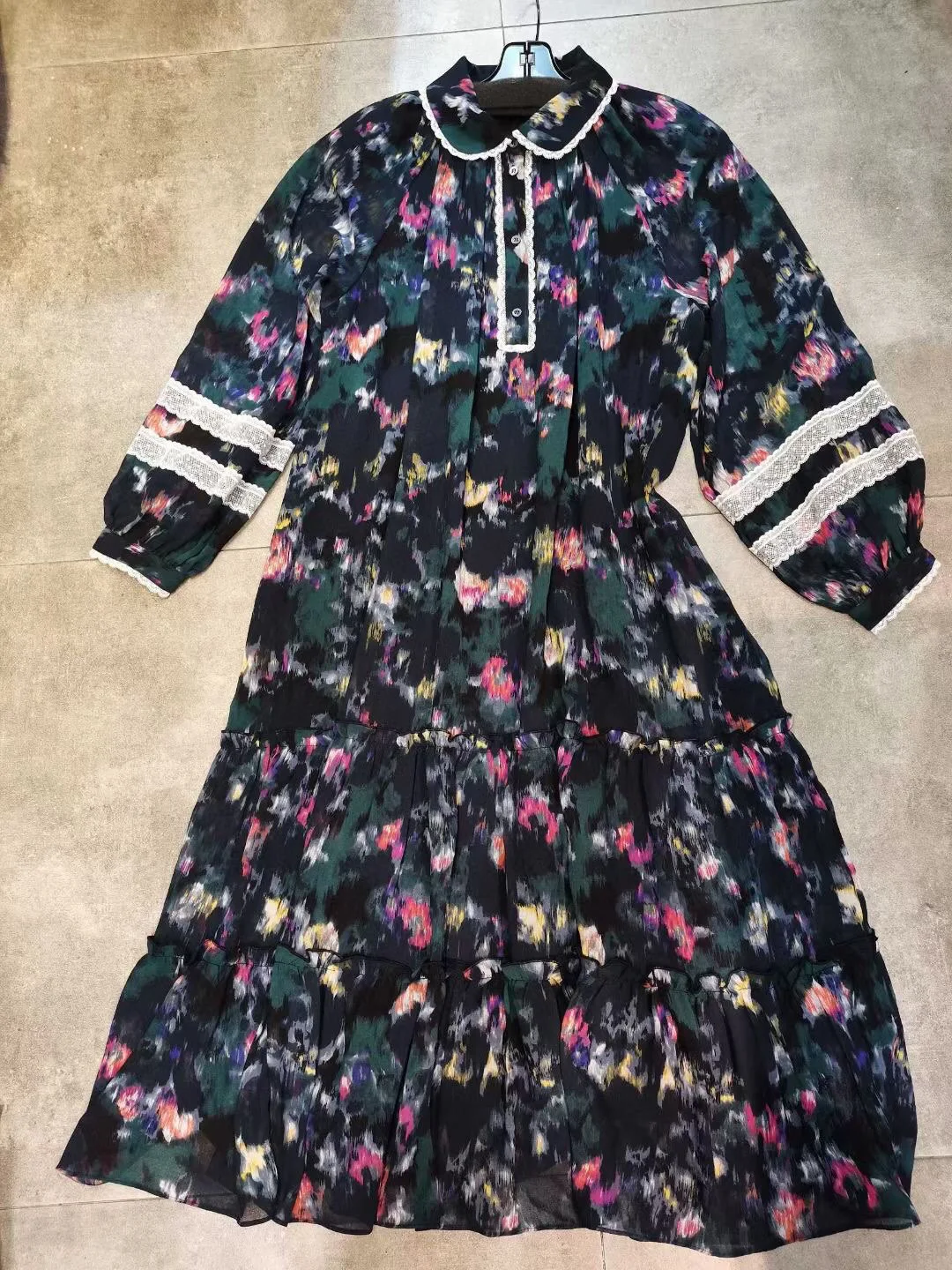 

2021 Print Summer Long Sleeve Runway Designer High Quality Elegant Vintage Lace Midi Floral Female Ce Chic Line Women Dress