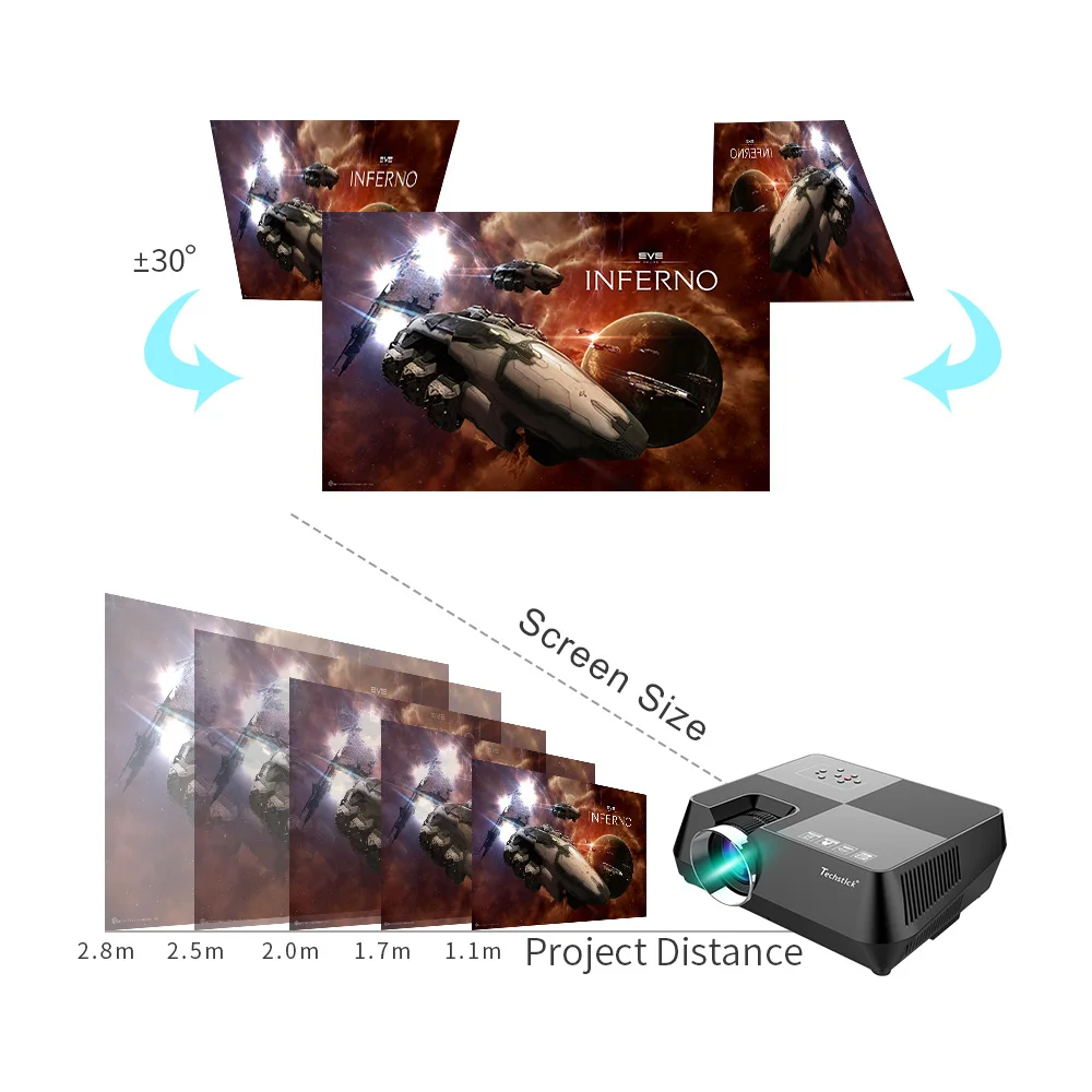 Techstick светодиодный проектор 2800 люмен 3 5 мм аудио Поддержка Full HD 1080P проводной