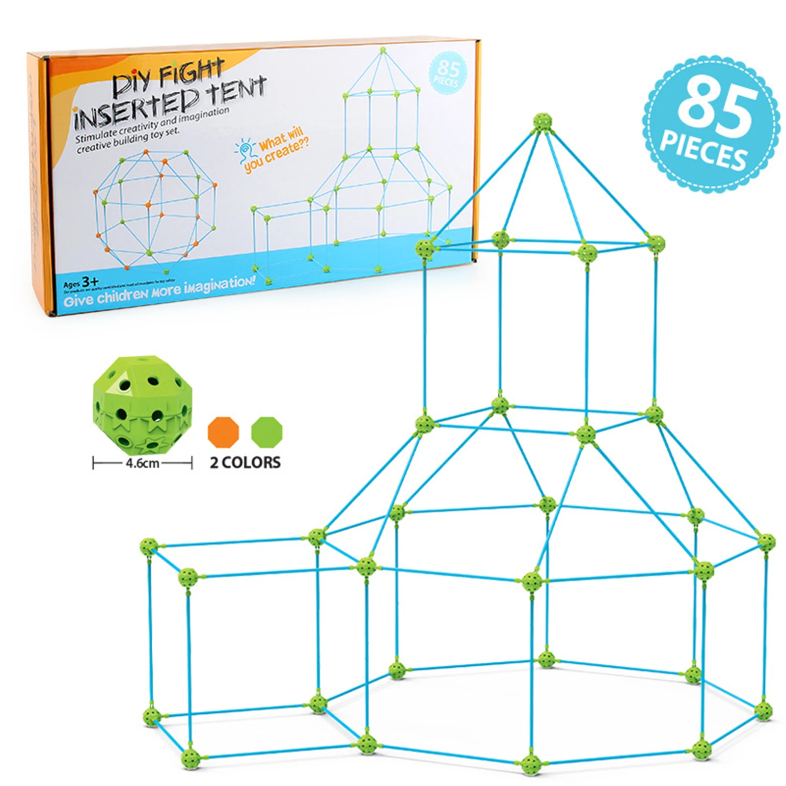 

85PCS Kids Fort Building Kits DIY Castle Building Kit Castles Tunnels Play Tent Kit Toys For Boys Girls 55 Sticks And 30 Balls