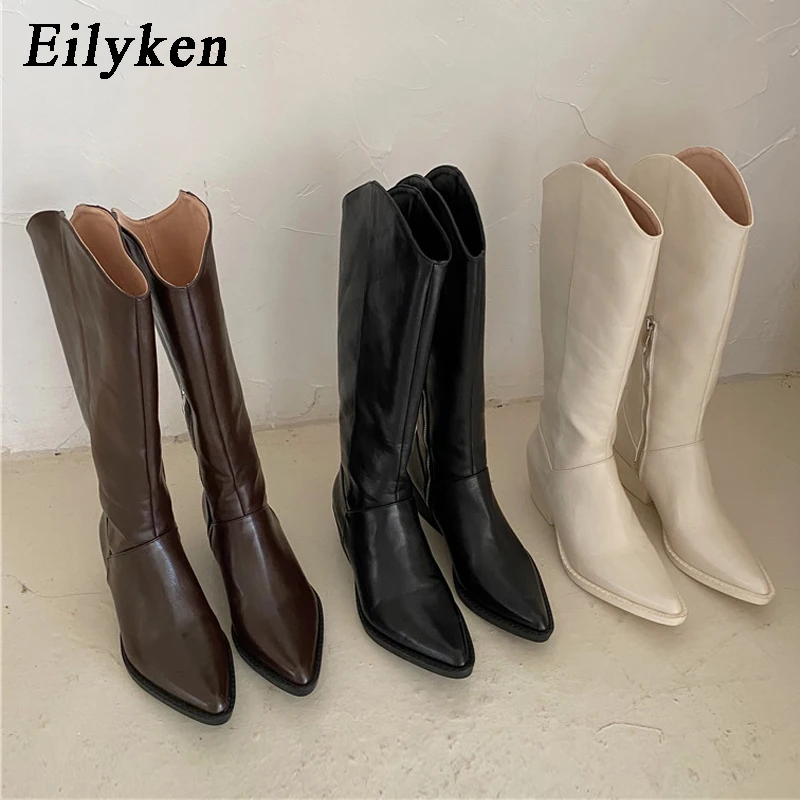 Eilyken/Новинка 2020 года Модные женские рыцарские сапоги Высококачественные на