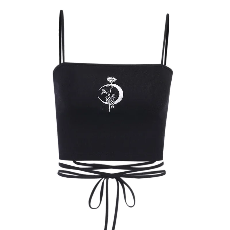 

2021 Summer New Product Dark Wind Sexy Self-cultivation Halter Printed Camisole Women's Lace-up Embroidered Blouse Women