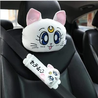 new arrival cartoon cute headrest plush luna cat head car lumbar support pillow creative car neck pillow decorations
