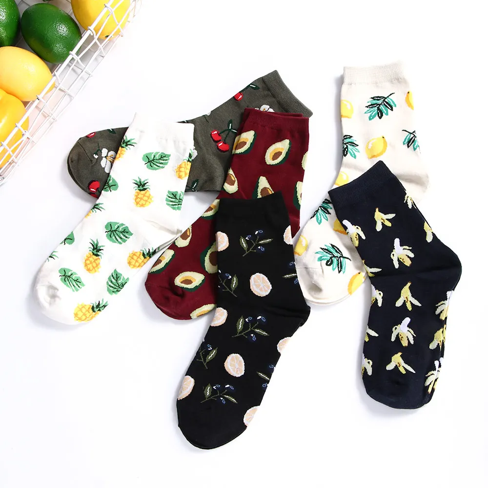 Happy Fruit носки для женщин хлопок высокого качества свежие носки с фруктами лимон ананас вишня банан дизайн носки