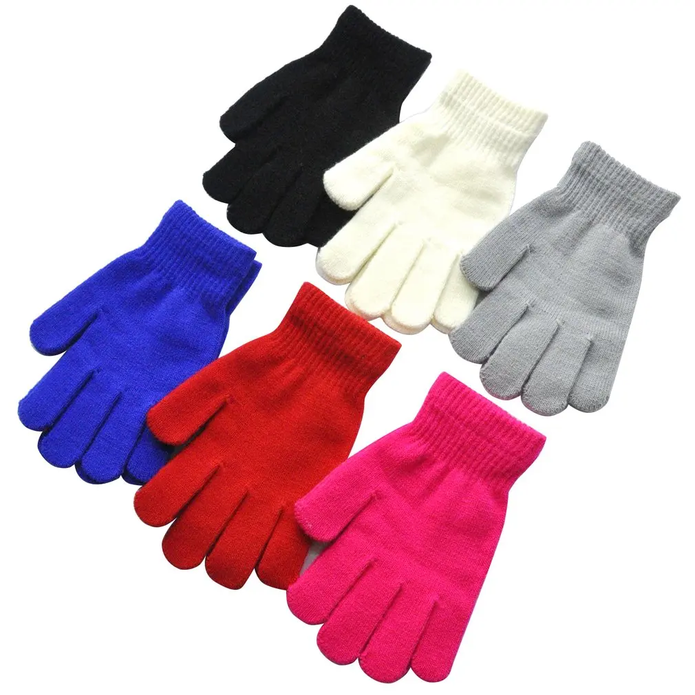 Зимние теплые перчатки варежки с пальцами зимние эластичные вязаные для зимы