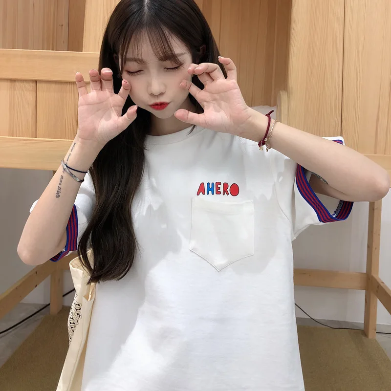 Женская футболка с рисунком Kawaii розовая белая уличная Футболка Harajuku Bts Kpop