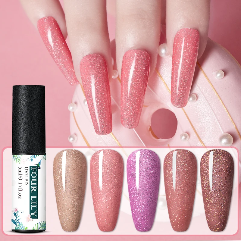 FOUR LILY Nail Glitter Gel 5ml Holographic Polish Shimmer Soak-Off UV LED Long-lasting Varnish Manicure DIY Lacquer | Красота и